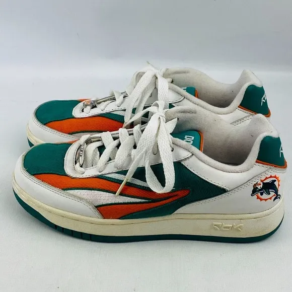 Vintage‎ Mens 6.5 NFL Miami Dolphins RBK Sneakers Aqua Orange White Canvas Shoes