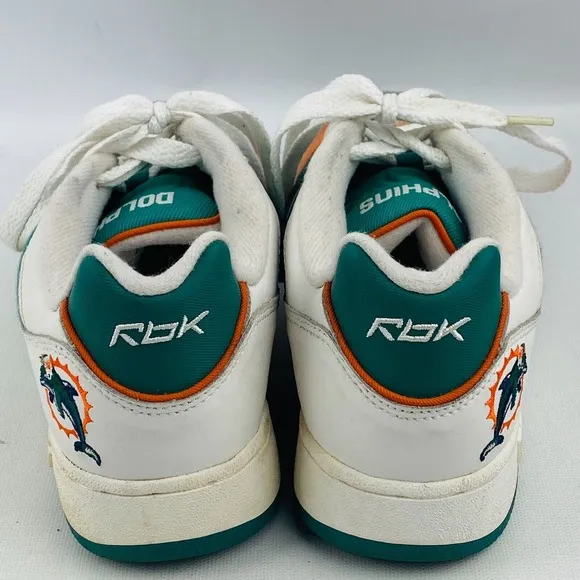 Vintage‎ Mens 6.5 NFL Miami Dolphins RBK Sneakers Aqua Orange White Canvas Shoes