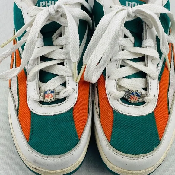 Vintage‎ Mens 6.5 NFL Miami Dolphins RBK Sneakers Aqua Orange White Canvas Shoes