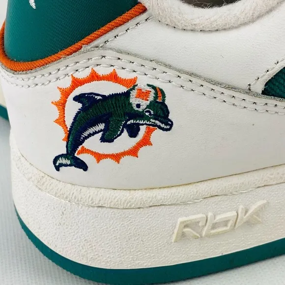 Vintage‎ Mens 6.5 NFL Miami Dolphins RBK Sneakers Aqua Orange White Canvas Shoes