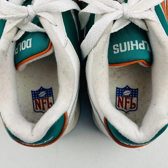 Vintage‎ Mens 6.5 NFL Miami Dolphins RBK Sneakers Aqua Orange White Canvas Shoes