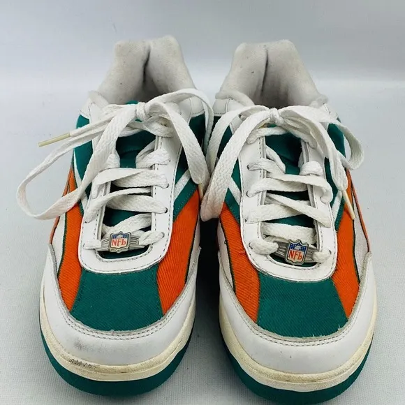 Vintage‎ Mens 6.5 NFL Miami Dolphins RBK Sneakers Aqua Orange White Canvas Shoes