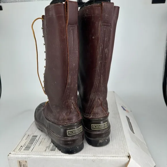 Vintage Schnee Hunter 16&quot; Pac Boots, Insulated, Mens Size 13 Brown Leather Tall