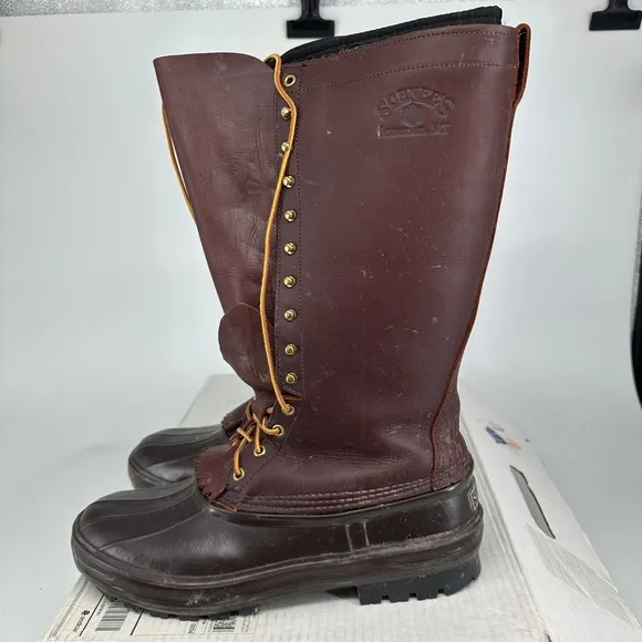 Vintage Schnee Hunter 16&quot; Pac Boots, Insulated, Mens Size 13 Brown Leather Tall