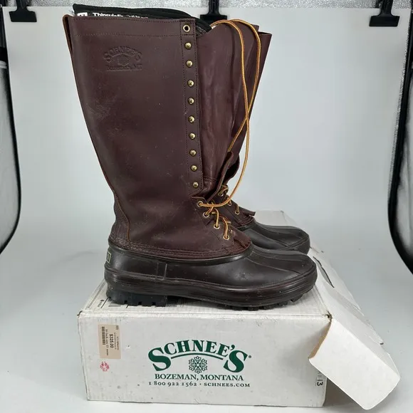 Vintage Schnee Hunter 16&quot; Pac Boots, Insulated, Mens Size 13 Brown Leather Tall