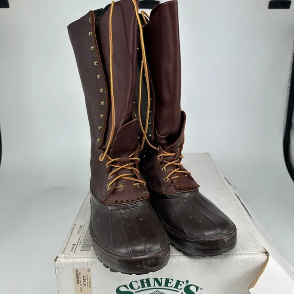 Vintage Schnee Hunter 16&quot; Pac Boots, Insulated, Mens Size 13 Brown Leather Tall