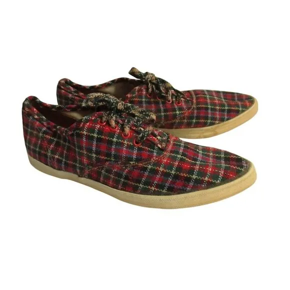 Vintage Womens Keds Sneakers 5 M Low Scottish PLaid NEW 1970's 1960's mod indy