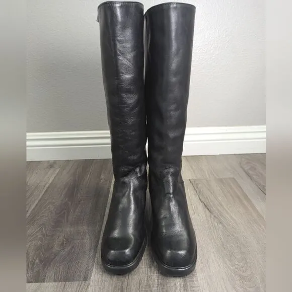 Vintage Siberian Husky black leather knee high insulated winter boots womens 8