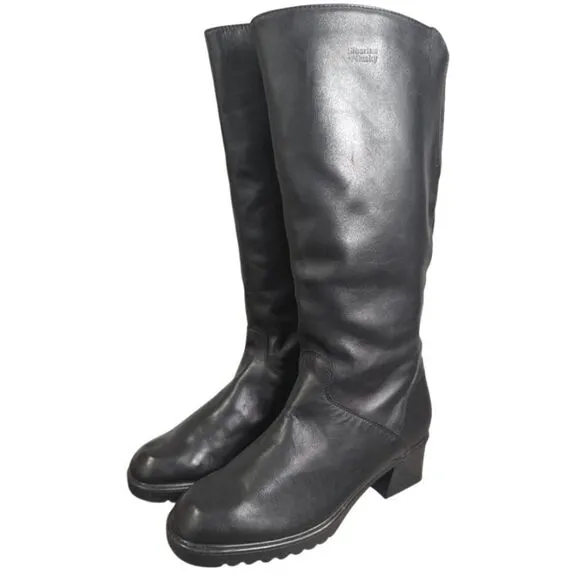 Vintage Siberian Husky black leather knee high insulated winter boots womens 8