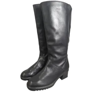 Vintage Siberian Husky black leather knee high insulated winter boots womens 8
