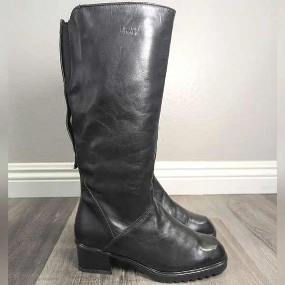 Vintage Siberian Husky black leather knee high insulated winter boots womens 8