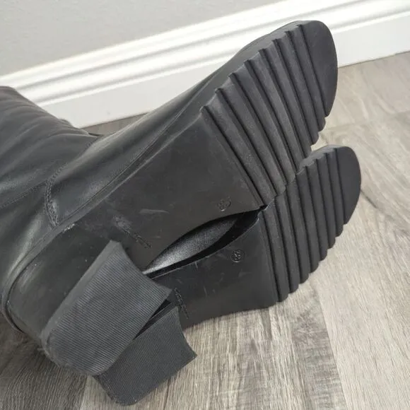 Vintage Siberian Husky black leather knee high insulated winter boots womens 8