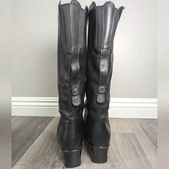 Vintage Siberian Husky black leather knee high insulated winter boots womens 8