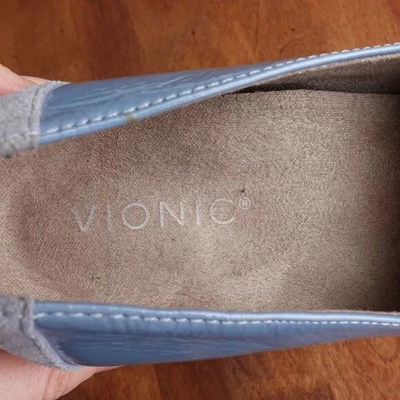 Vionic Loafers WMS SZ 8 Blue Shadow Kensley Patent Leather Slip On Comfort Shoes