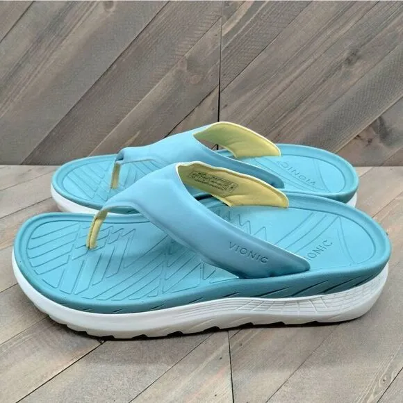 Vionic Rejuvenate Recovery Sandals Mens Size 10.5 Green White Comfort Cushioned‎