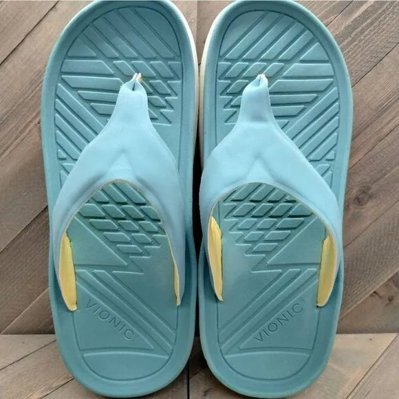 Vionic Rejuvenate Recovery Sandals Mens Size 10.5 Green White Comfort Cushioned‎