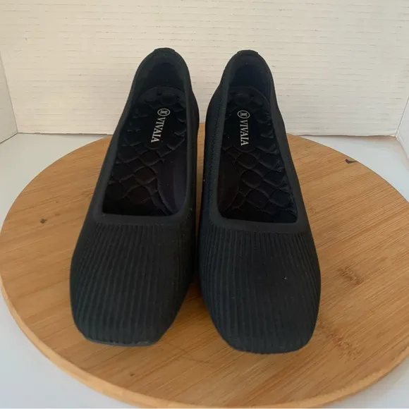 Vivaia Heels Women 7  Melody Pro Shoes Black Knit Comfort Square Toe Block Pumps
