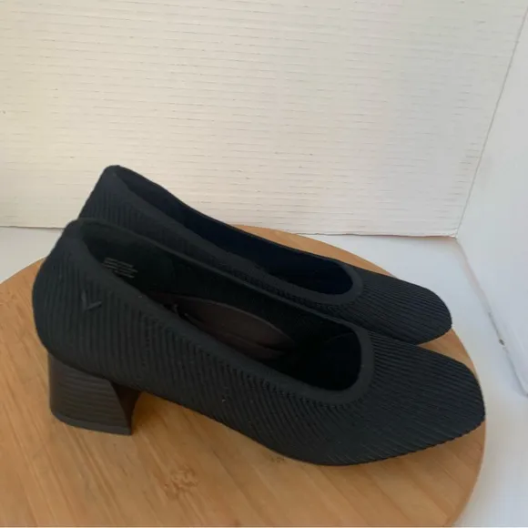 Vivaia Heels Women 7  Melody Pro Shoes Black Knit Comfort Square Toe Block Pumps