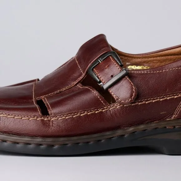 Vtg Josef Seibel Mens Sz 9 Brown Leather Fisherman Sandals Air Ped Comfort EU 43