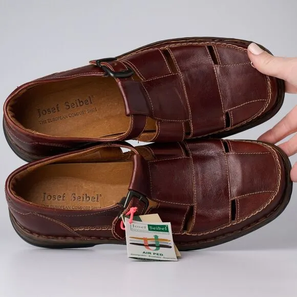 Vtg Josef Seibel Mens Sz 9 Brown Leather Fisherman Sandals Air Ped Comfort EU 43