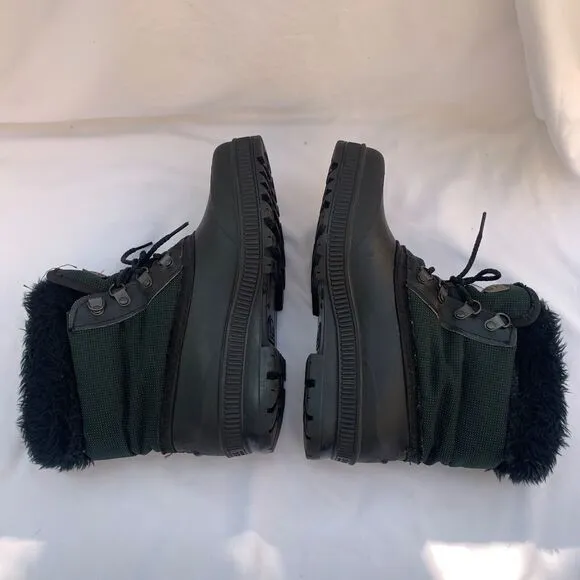 Vtg Sorel Kaufman Winter Boots Women's 9 Waterproof Canada Green Black Fur Lace