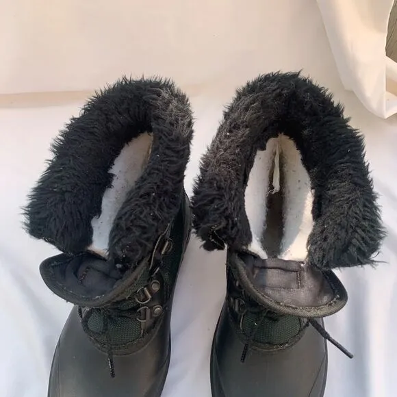 Vtg Sorel Kaufman Winter Boots Women's 9 Waterproof Canada Green Black Fur Lace