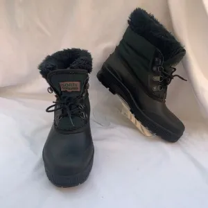 Vtg Sorel Kaufman Winter Boots Women's 9 Waterproof Canada Green Black Fur Lace
