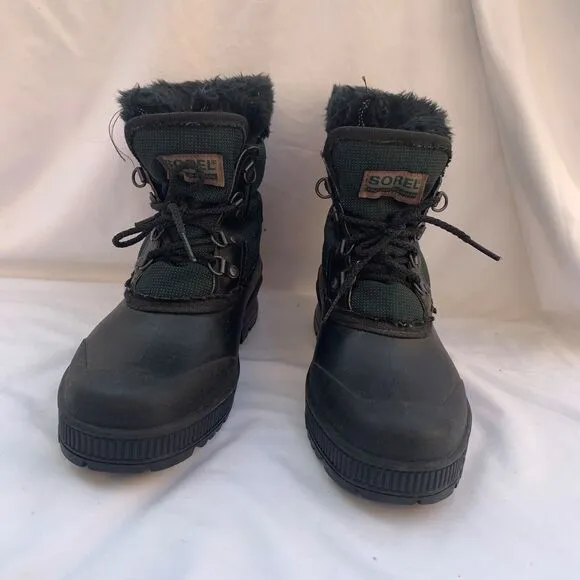 Vtg Sorel Kaufman Winter Boots Women's 9 Waterproof Canada Green Black Fur Lace