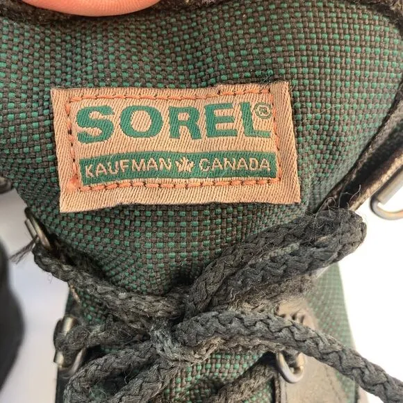 Vtg Sorel Kaufman Winter Boots Women's 9 Waterproof Canada Green Black Fur Lace