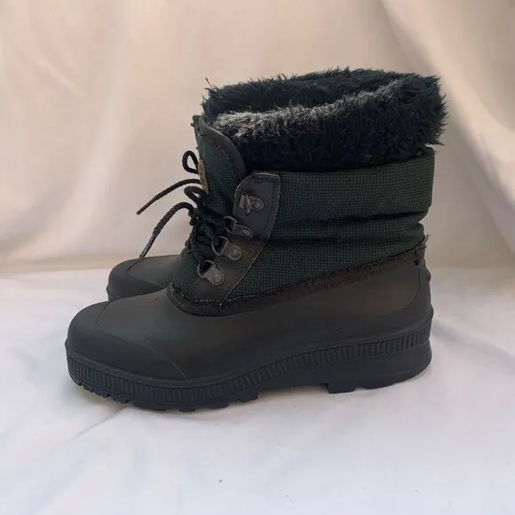 Vtg Sorel Kaufman Winter Boots Women's 9 Waterproof Canada Green Black Fur Lace