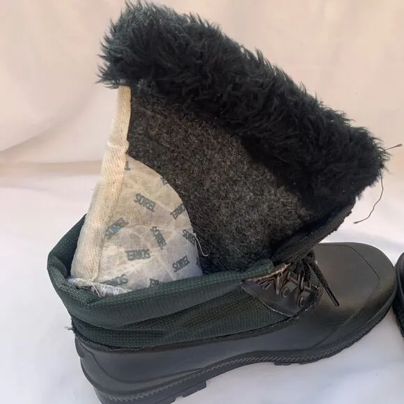 Vtg Sorel Kaufman Winter Boots Women's 9 Waterproof Canada Green Black Fur Lace