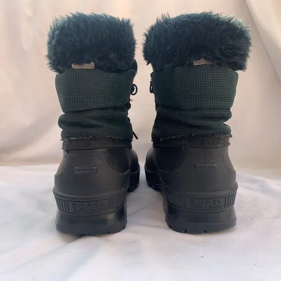 Vtg Sorel Kaufman Winter Boots Women's 9 Waterproof Canada Green Black Fur Lace