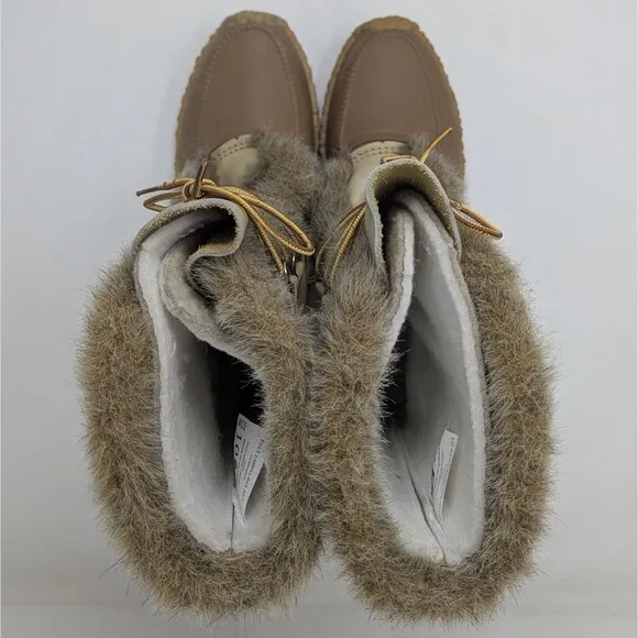 VTG Sorel Nanook Leather Insulated Winter Boots Women Size 10 Faux Fur Trim EUC