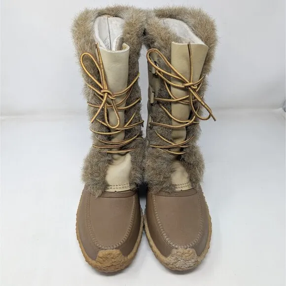 VTG Sorel Nanook Leather Insulated Winter Boots Women Size 10 Faux Fur Trim EUC