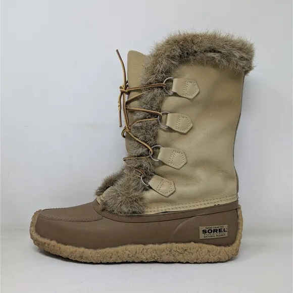 VTG Sorel Nanook Leather Insulated Winter Boots Women Size 10 Faux Fur Trim EUC