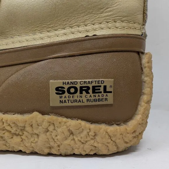 VTG Sorel Nanook Leather Insulated Winter Boots Women Size 10 Faux Fur Trim EUC
