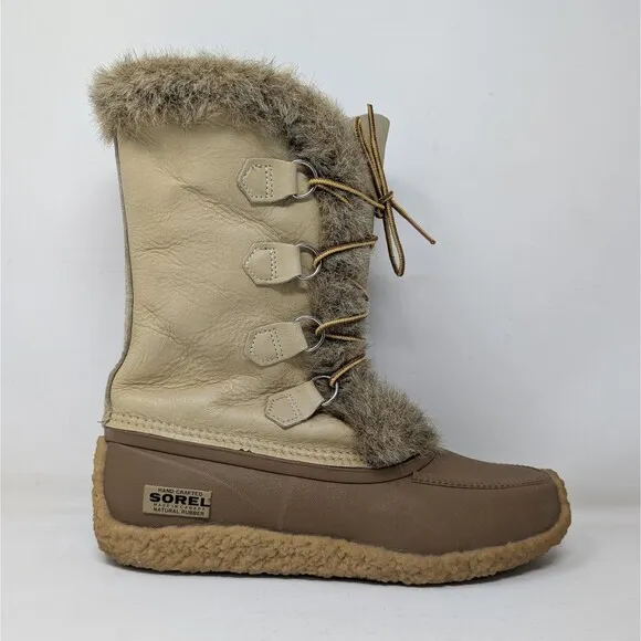 VTG Sorel Nanook Leather Insulated Winter Boots Women Size 10 Faux Fur Trim EUC