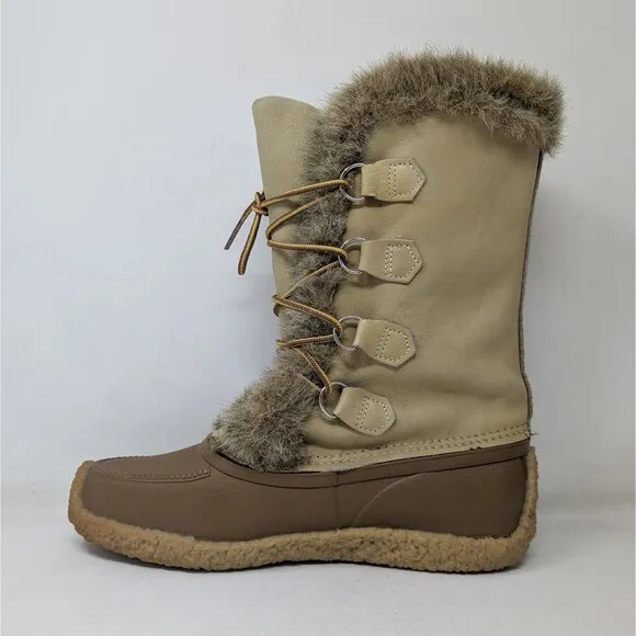 VTG Sorel Nanook Leather Insulated Winter Boots Women Size 10 Faux Fur Trim EUC