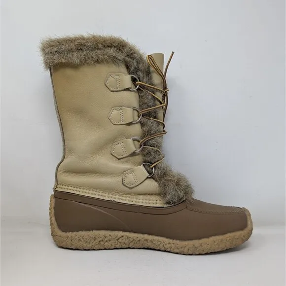 VTG Sorel Nanook Leather Insulated Winter Boots Women Size 10 Faux Fur Trim EUC