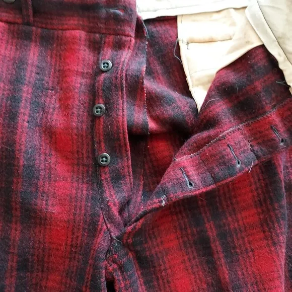 Vtg Woolrich Pants Mens 38 Red Buffalo Plaid Wool Hunting Lace Up Ankle Lumber
