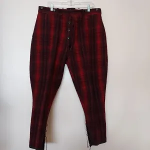 Vtg Woolrich Pants Mens 38 Red Buffalo Plaid Wool Hunting Lace Up Ankle Lumber