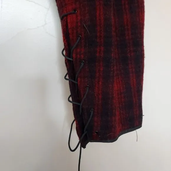 Vtg Woolrich Pants Mens 38 Red Buffalo Plaid Wool Hunting Lace Up Ankle Lumber