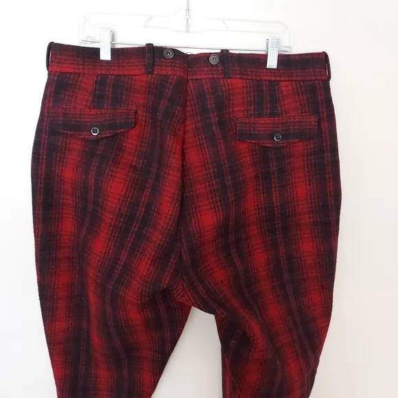 Vtg Woolrich Pants Mens 38 Red Buffalo Plaid Wool Hunting Lace Up Ankle Lumber