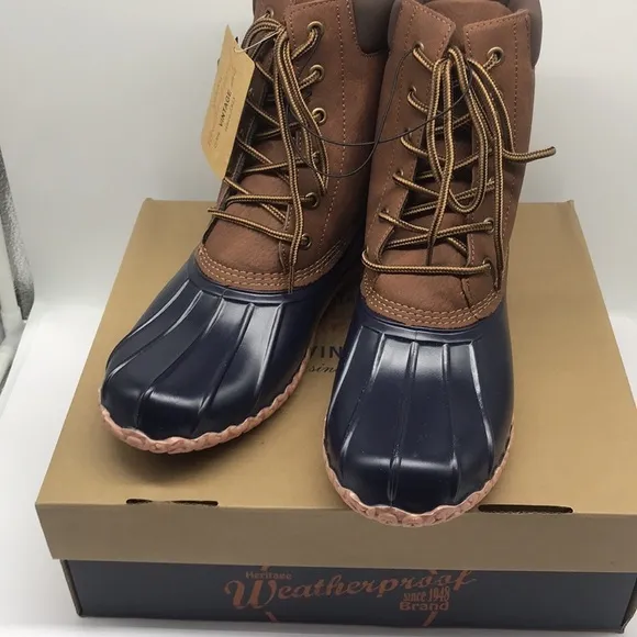 WEATHERPROOF VINTAGE Mens Navy Insulated Comfort Adam Round Lace-Up Duck Boots