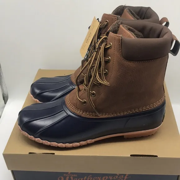 WEATHERPROOF VINTAGE Mens Navy Insulated Comfort Adam Round Lace-Up Duck Boots
