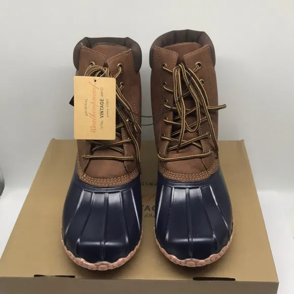 WEATHERPROOF VINTAGE Mens Navy Insulated Comfort Adam Round Lace-Up Duck Boots