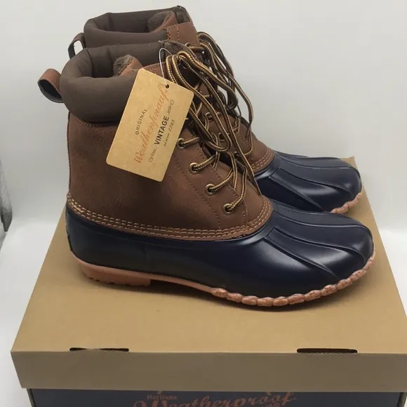WEATHERPROOF VINTAGE Mens Navy Insulated Comfort Adam Round Lace-Up Duck Boots