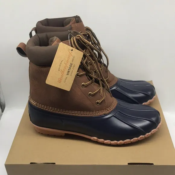 WEATHERPROOF VINTAGE Mens Navy Insulated Comfort Adam Round Lace-Up Duck Boots
