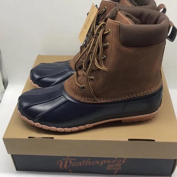 WEATHERPROOF VINTAGE Mens Navy Insulated Comfort Adam Round Lace-Up Duck Boots