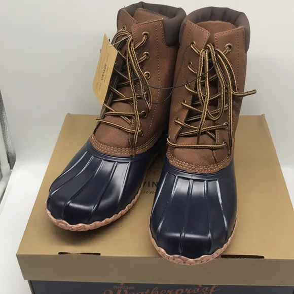 WEATHERPROOF VINTAGE Mens Navy Insulated Comfort Adam Round Lace-Up Duck Boots